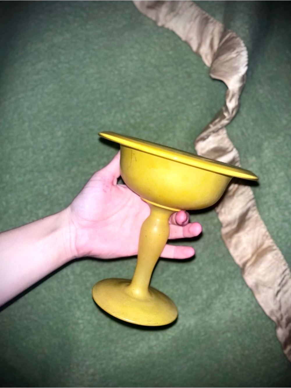 Vtg 1950s Czechoslovakian Frosted Cadmium Yellow Tango 7” Pedestal Compote